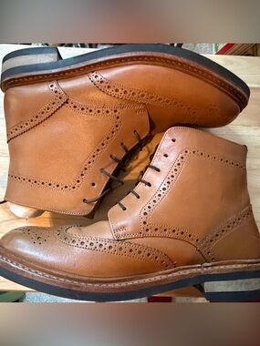Mens Samuel Windsor Wingtip Tan Leather Brogue Boots Sz 8.5